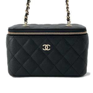 CHANEL Chain Bag Vanity Case Cocomark Caviar Skin Black